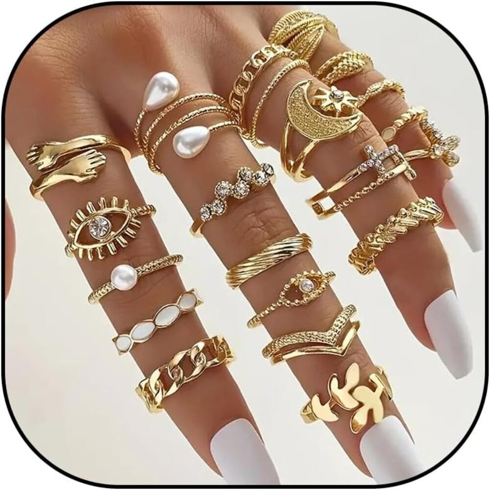 Exquisite Gold Stackable Rings - Rhinestone Moon … - image 1